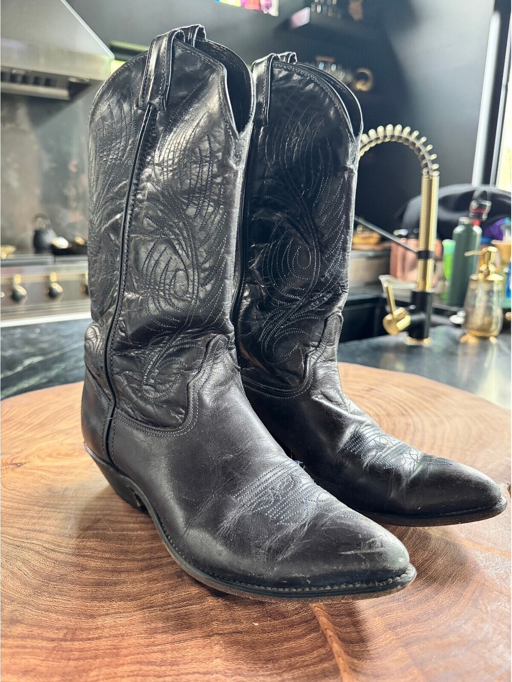 Vintage Dan Post Black Leather Cowboy Boots | Women's Size 7 M